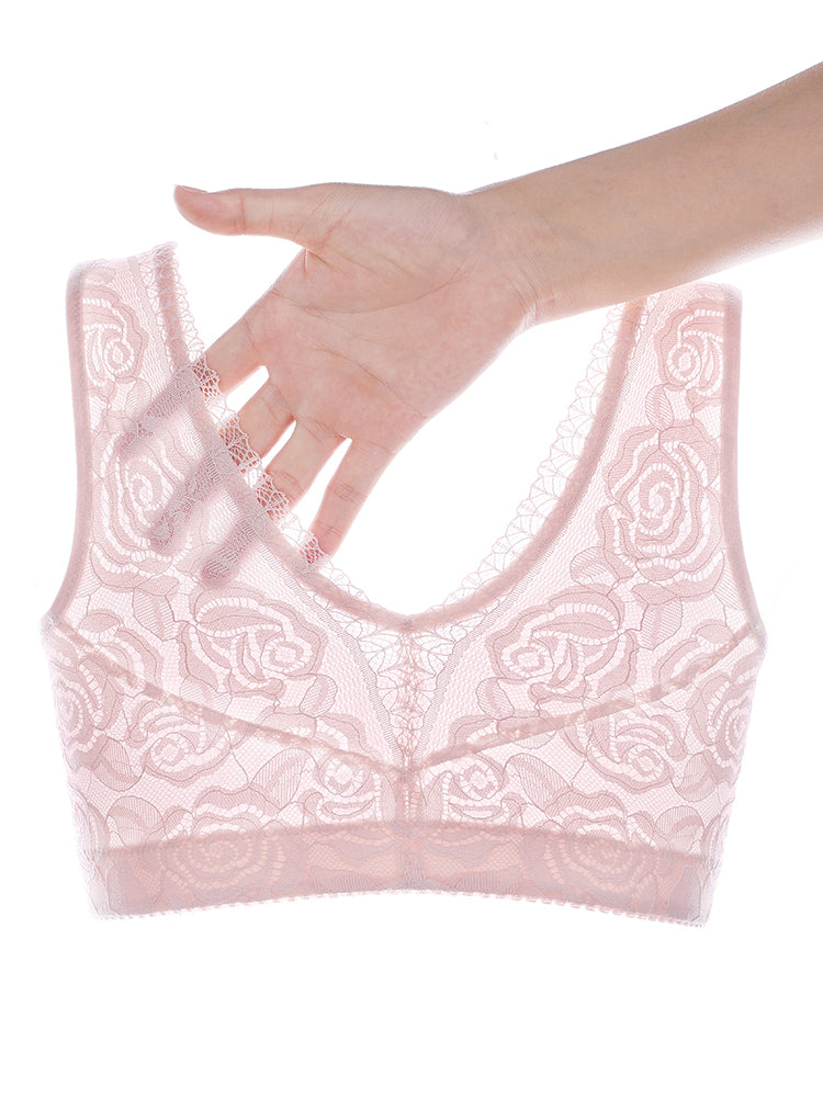 Front Zipper Lace Full Coverage Wire-Free Bra