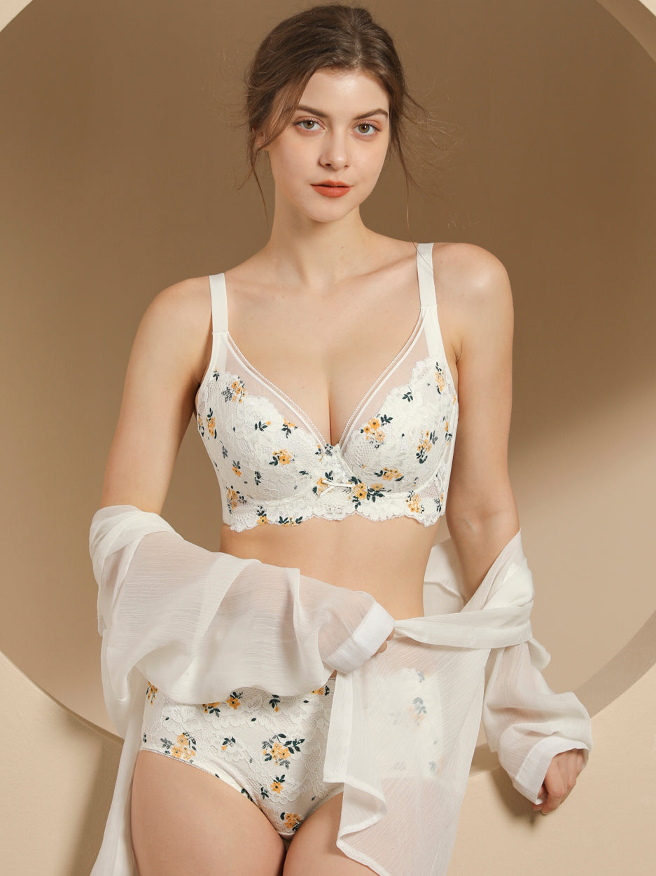 Floral Pattern Thin Side Support Minimizer Bra