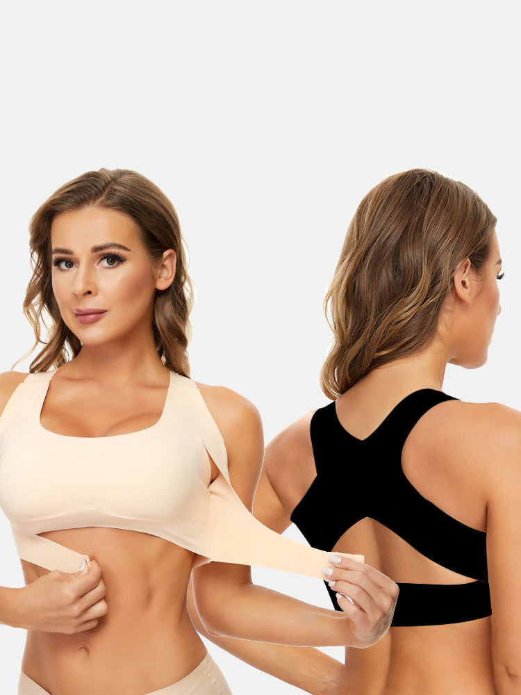Seamless Front Closure Wide Straps Bra with Back Support