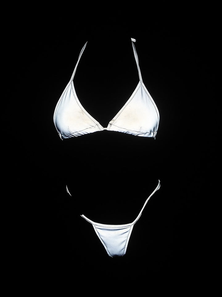 Rainbow Reflective Sexy Thong Luminous Split Bikini Set
