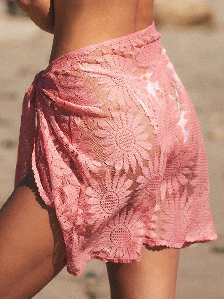 Beach Cutout Floral Wrap Skirt Bikini Swimsuit Cover Ups
