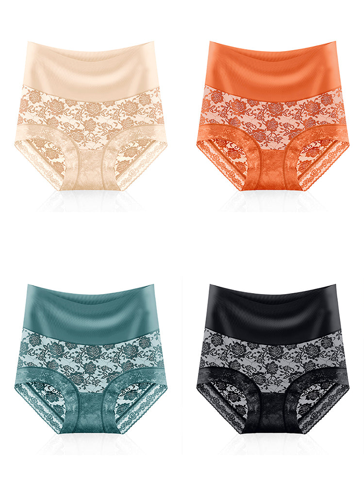4-Pack Women's Ice Silk Seamless High Waist Antibacterial Panties