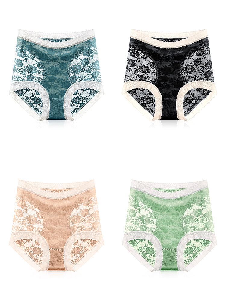 4-Pack Womens Sexy High Waisted Lace Brief