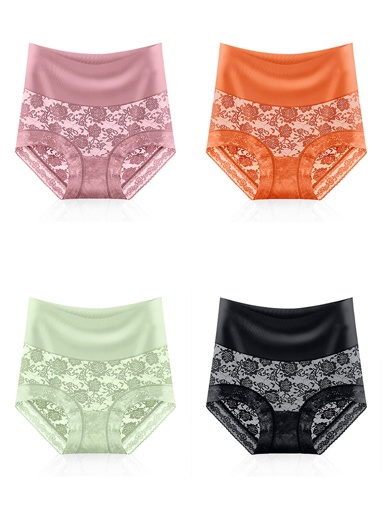 4-Pack Women's Ice Silk Seamless High Waist Antibacterial Panties