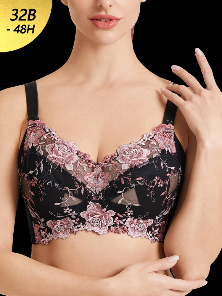 Floral Embroidered Wireless Full Cup Lightly Lined Bra