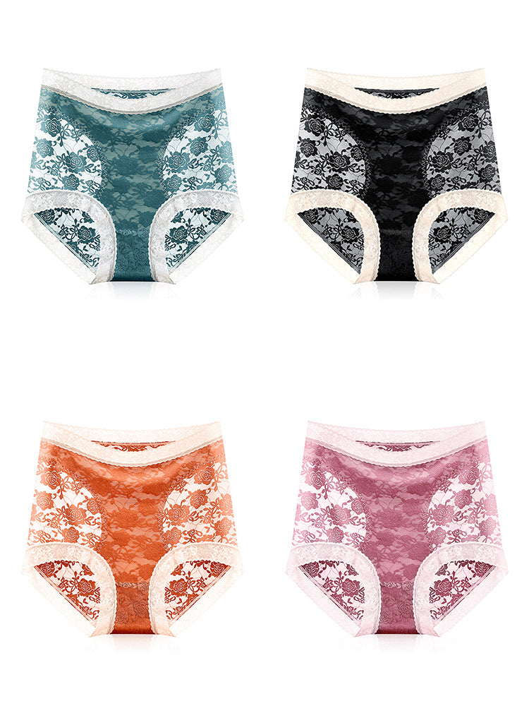 4-Pack Womens Sexy High Waisted Lace Brief