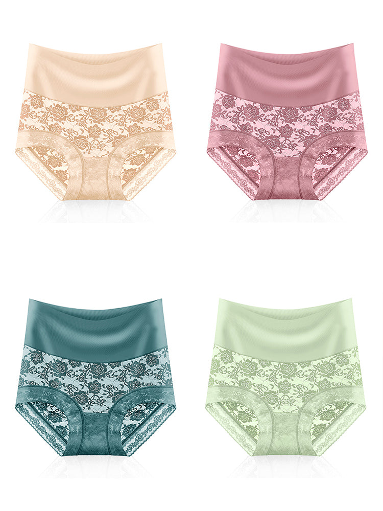 4-Pack Women's Ice Silk Seamless High Waist Antibacterial Panties