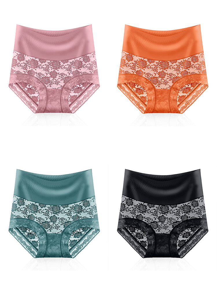 4-Pack Women's Ice Silk Seamless High Waist Antibacterial Panties