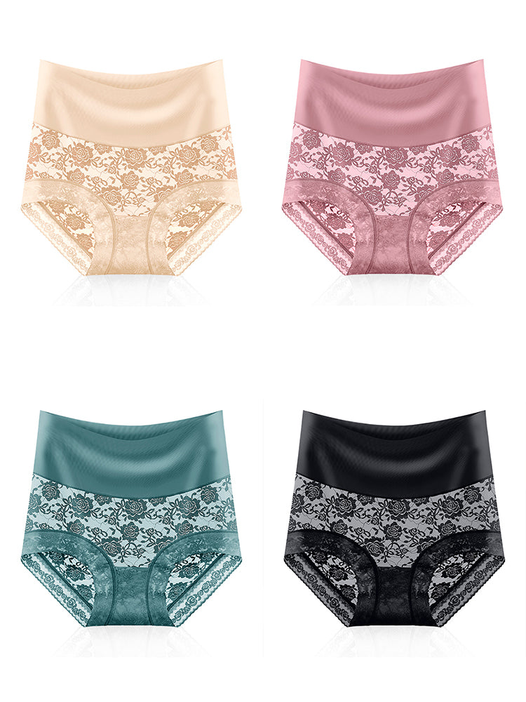 4-Pack Women's Ice Silk Seamless High Waist Antibacterial Panties