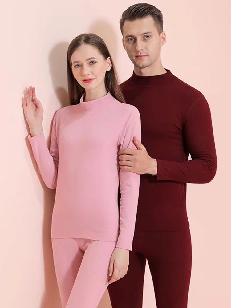 Mid-high Collar Thickened Double-sided Brushed Thermal Underwear Set