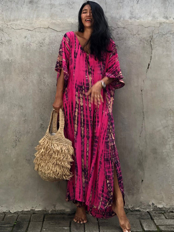 Women Print Beach Dress Short Sleeve Plus Size Bathing Suit Cover Ups