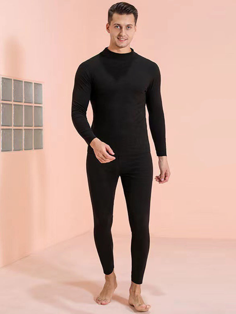 Mid-high Collar Thickened Double-sided Brushed Thermal Underwear Set
