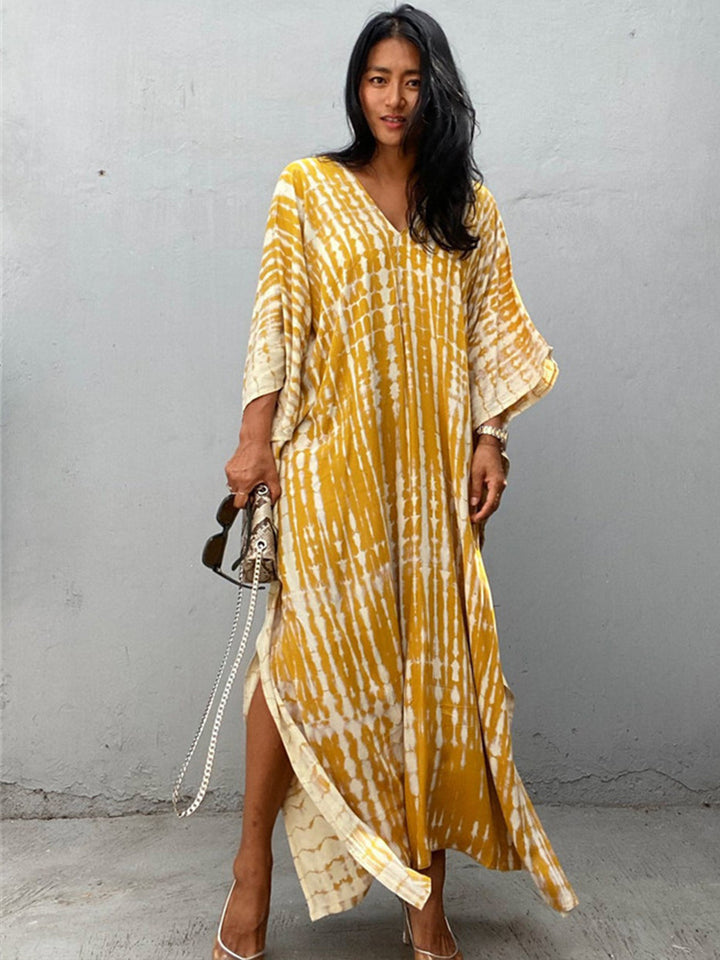 Women Print Beach Dress Short Sleeve Plus Size Bathing Suit Cover Ups
