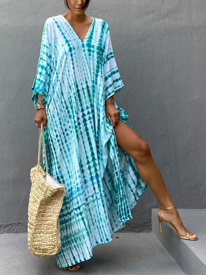 Women Print Beach Dress Short Sleeve Plus Size Bathing Suit Cover Ups