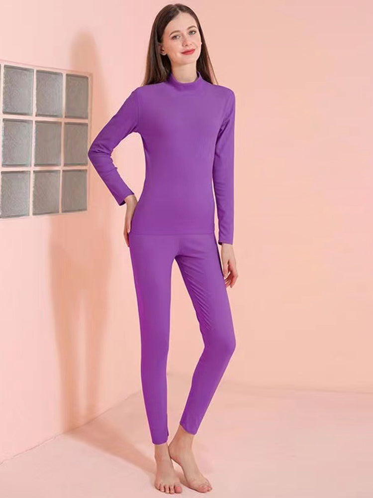 Mid-high Collar Thickened Double-sided Brushed Thermal Underwear Set