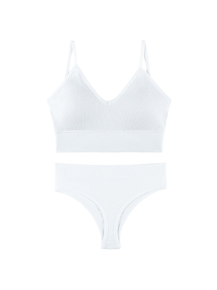 2-Pack Comfortable Solid Color Panties Wireless Bra Set