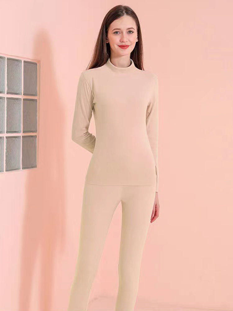 Mid-high Collar Thickened Double-sided Brushed Thermal Underwear Set