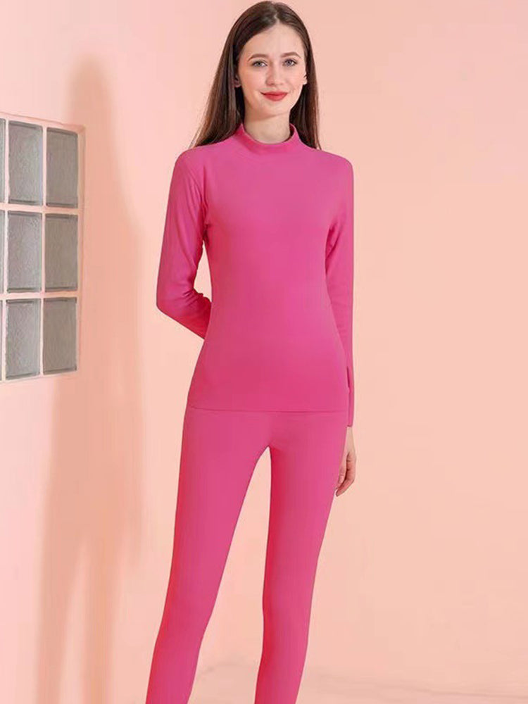 Mid-high Collar Thickened Double-sided Brushed Thermal Underwear Set