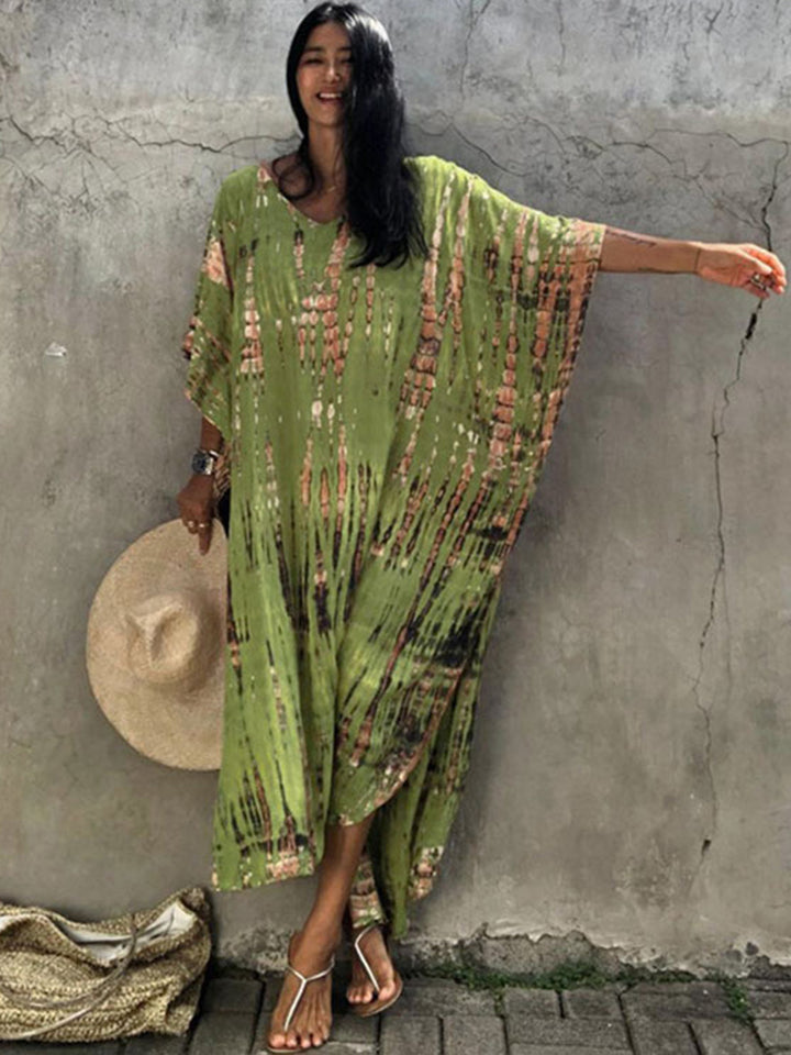 Women Print Beach Dress Short Sleeve Plus Size Bathing Suit Cover Ups