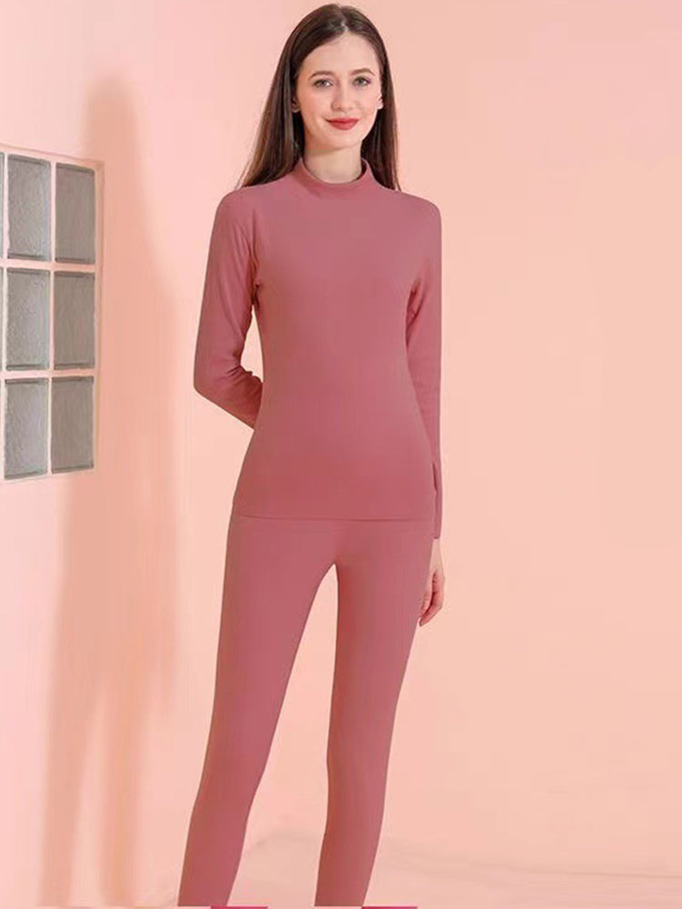 Mid-high Collar Thickened Double-sided Brushed Thermal Underwear Set