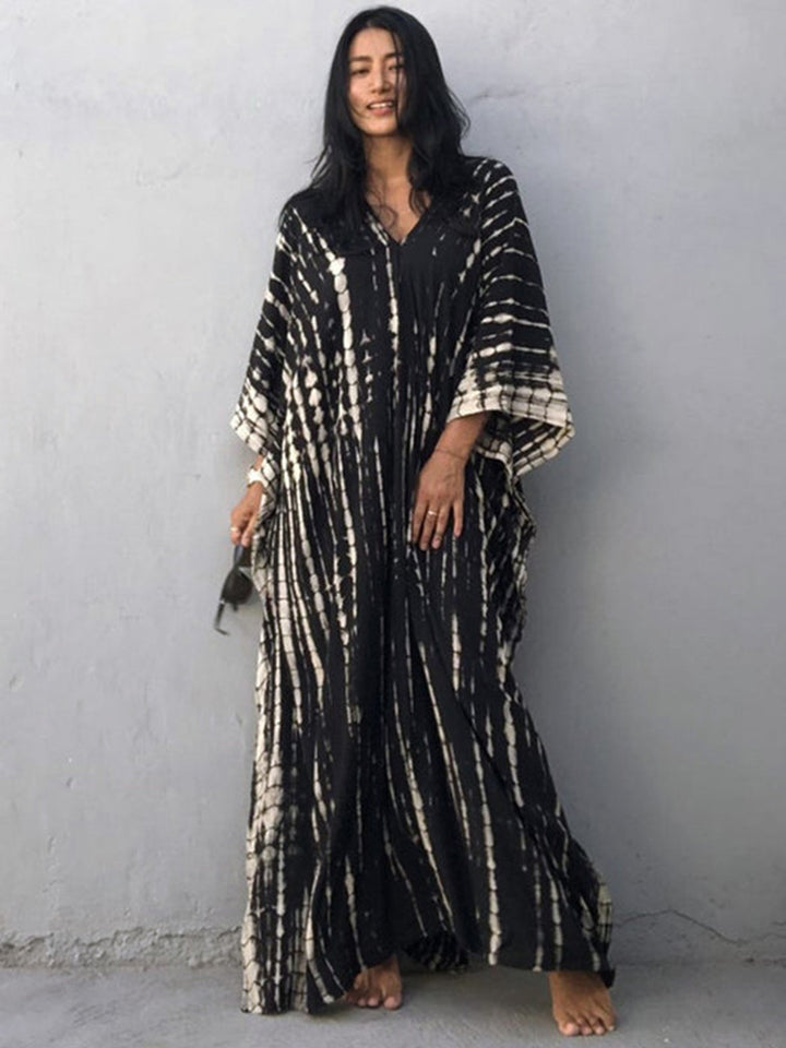 Women Print Beach Dress Short Sleeve Plus Size Bathing Suit Cover Ups