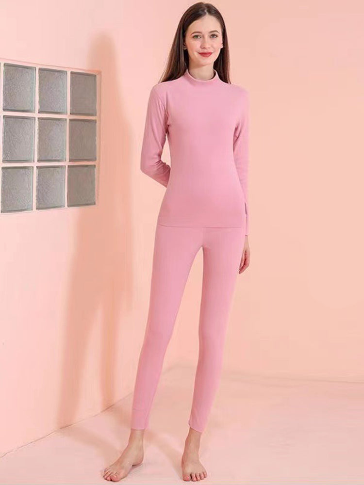 Mid-high Collar Thickened Double-sided Brushed Thermal Underwear Set