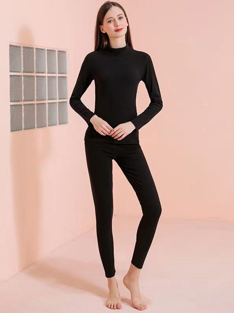 Mid-high Collar Thickened Double-sided Brushed Thermal Underwear Set