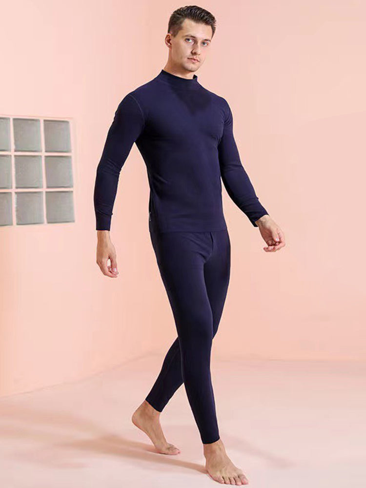 Mid-high Collar Thickened Double-sided Brushed Thermal Underwear Set