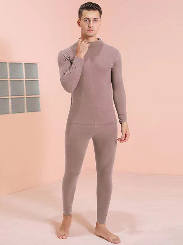 Mid-high Collar Thickened Double-sided Brushed Thermal Underwear Set