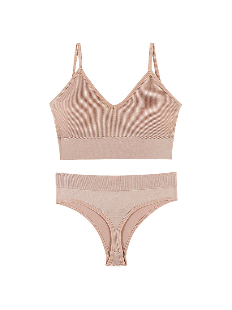 2-Pack Comfortable Solid Color Panties Wireless Bra Set
