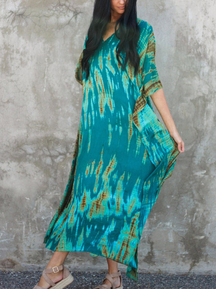 Women Print Beach Dress Short Sleeve Plus Size Bathing Suit Cover Ups