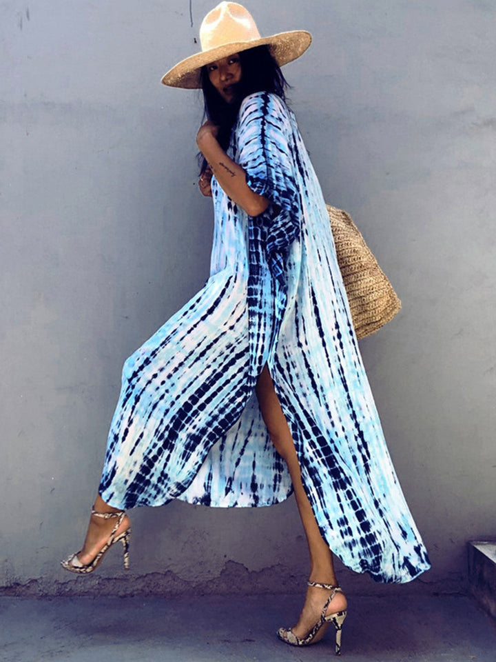 Women Print Beach Dress Short Sleeve Plus Size Bathing Suit Cover Ups