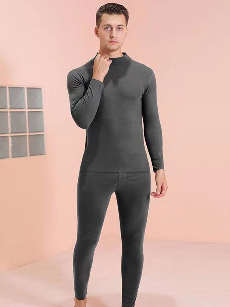 Mid-high Collar Thickened Double-sided Brushed Thermal Underwear Set
