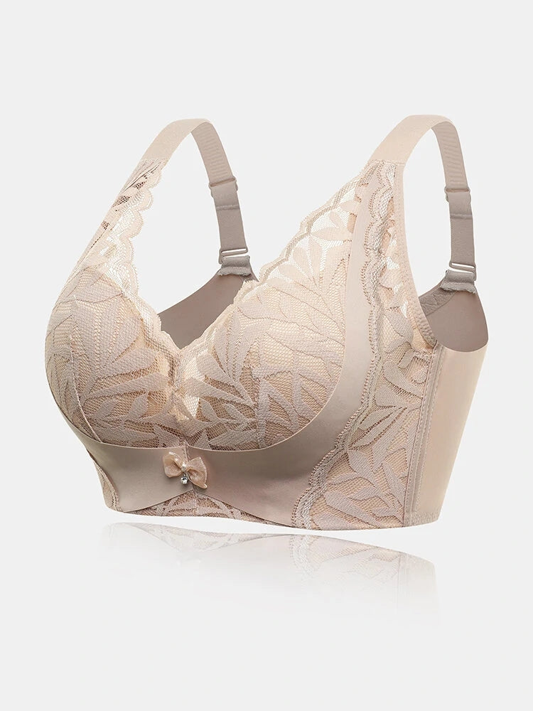Women Lace Floral Trim Wireless Comfy Thin Bras
