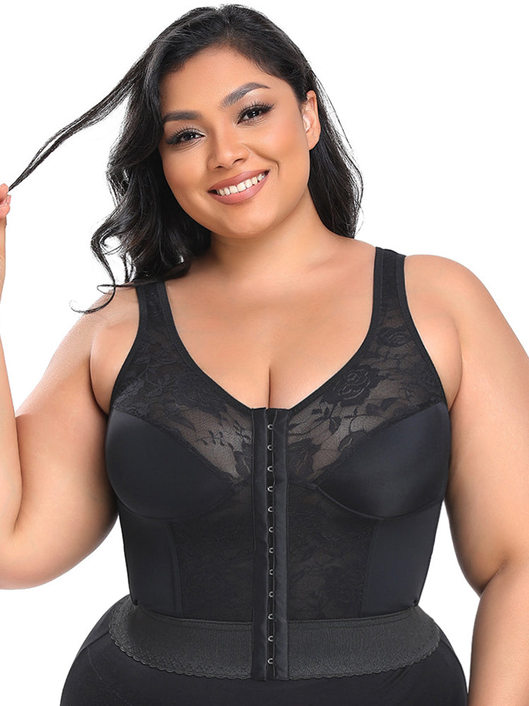 Lace Front Closure Slimming Wire-free Longline Bra