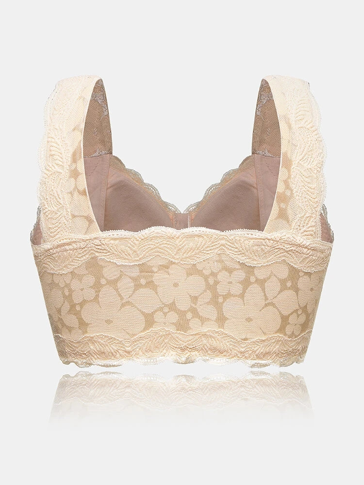 Front Zipper Floral Lace Bralette with Removable Pads