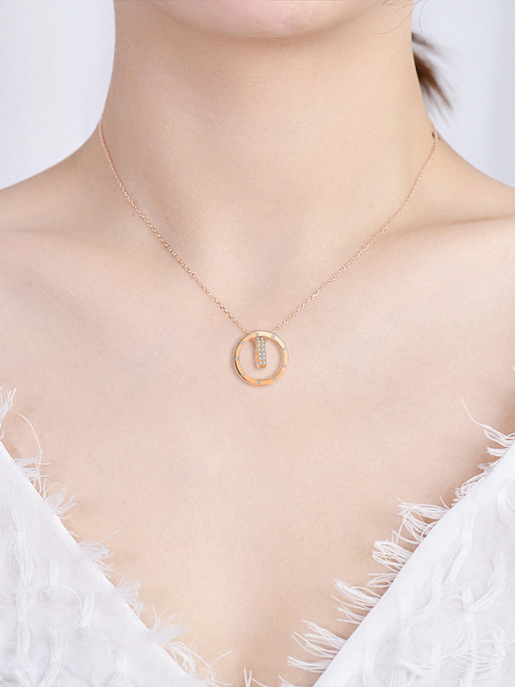 Dangling Heart Circle Pendant Necklace