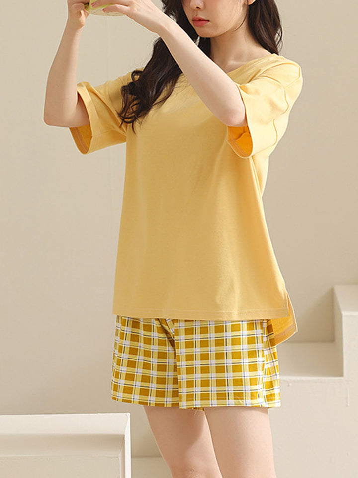 Women's Causal Sleepwear Lightweight Cotton Short Sleeves Pajama Sets
