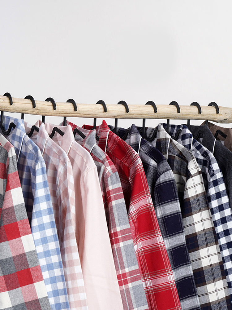 Cotton Plaid Pajamas Set Long Sleeve Sleepwear for Men&Women