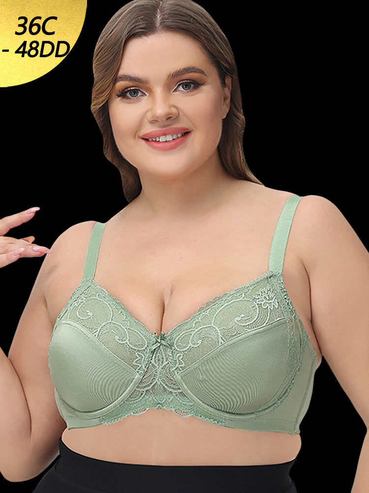 Women's Ultra-thin Green Lace Full Cup Support Bra