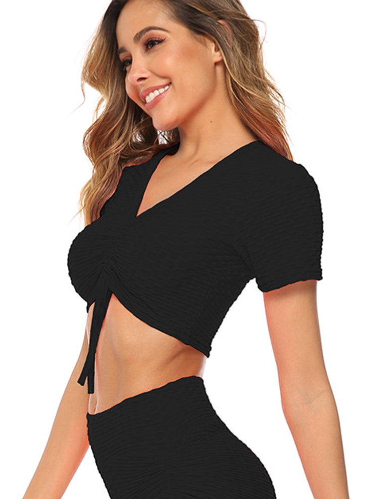 Women's Drawstring Front Sports Tops