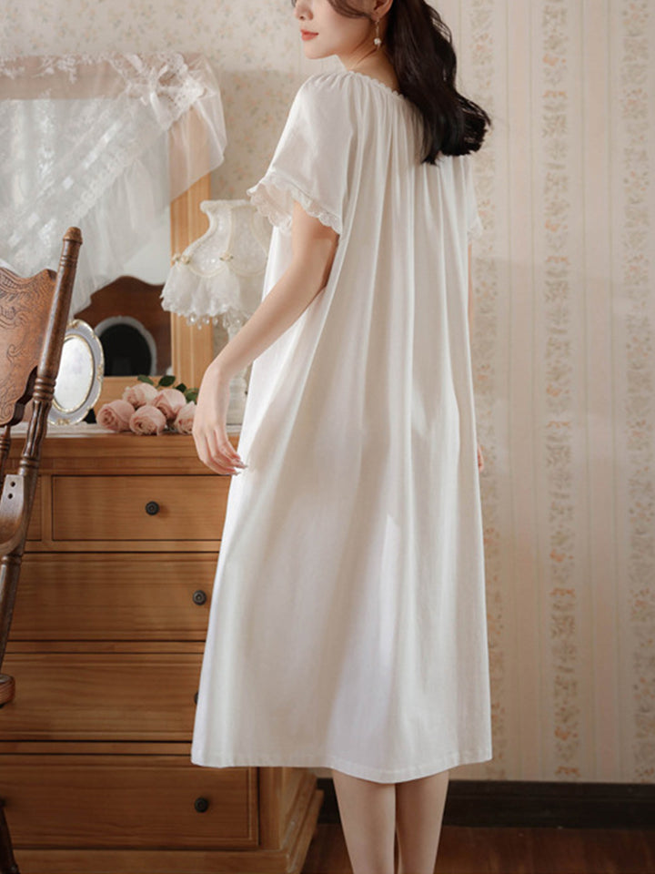 Women's Lace Nightdress Short Sleeve Victorian Nightgown Sleepwear Pajama