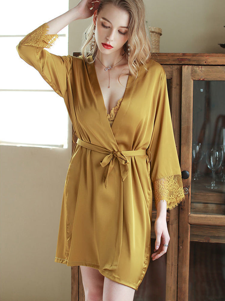 Women's Lace Chemise Soft Slip Sleepwear Babydoll with Robe