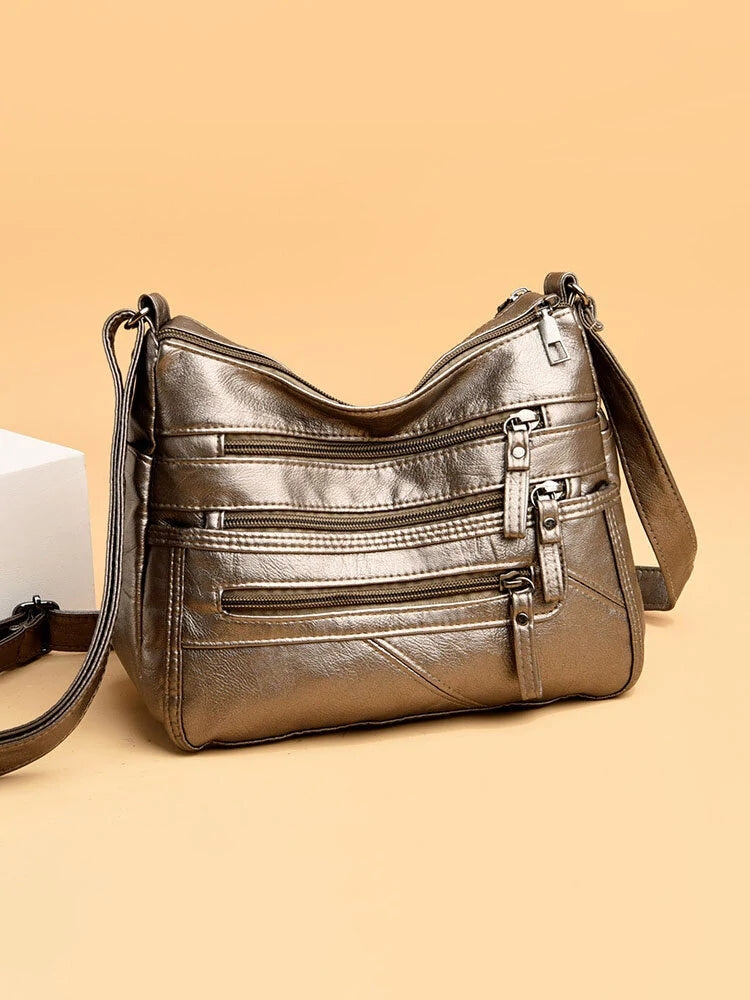 Women Vintage Anti-theft Multi-pocket PU Leather Crossbody Bag Shoulder Bag