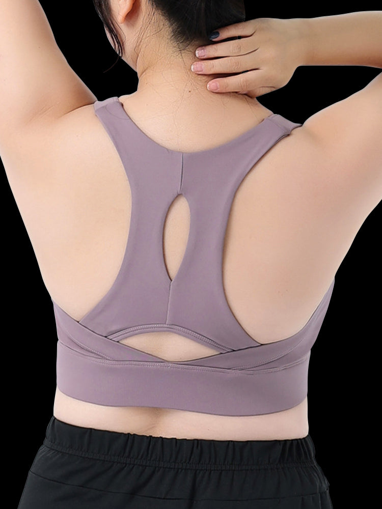 Women Front Zipper Racerback Sports Supportive Wirefree Bra