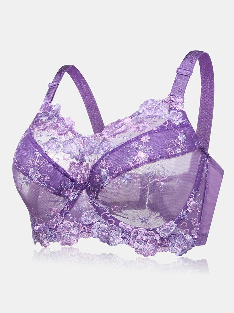 Embroidery Floral Sexy See Through Sheer Push Up Bras
