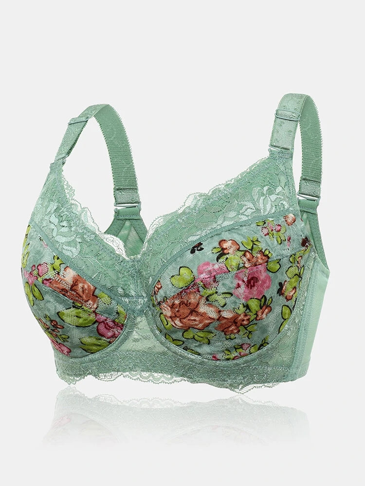 Floral Lace Underwire Full Cup Back Closure Bra