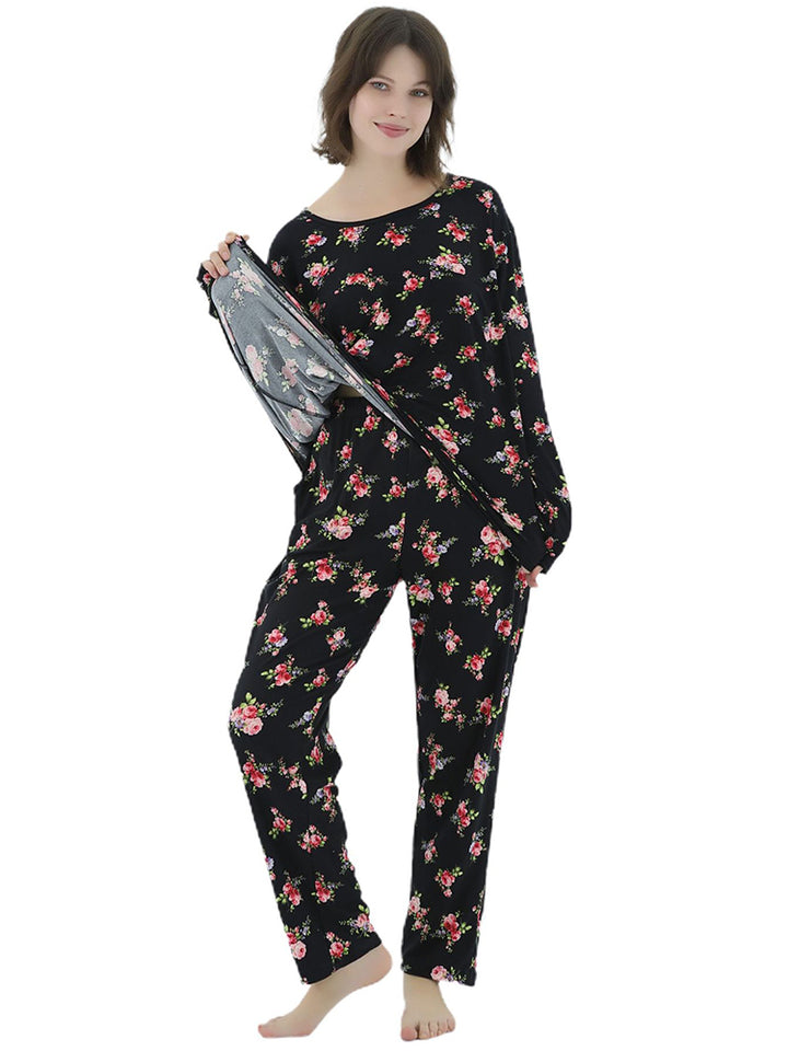Women Plus Size Long Sleeve Printing Soft Pajamas Set