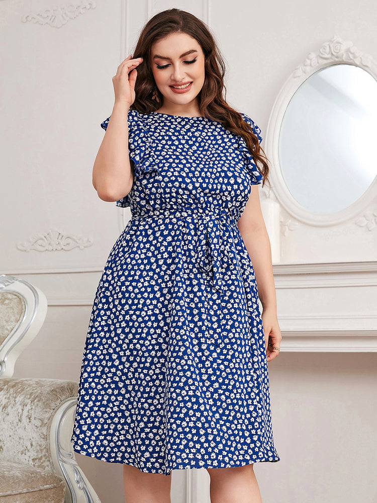 Causal Loose Floral Print Ruffle Sleeve Cool Chiffon Dress
