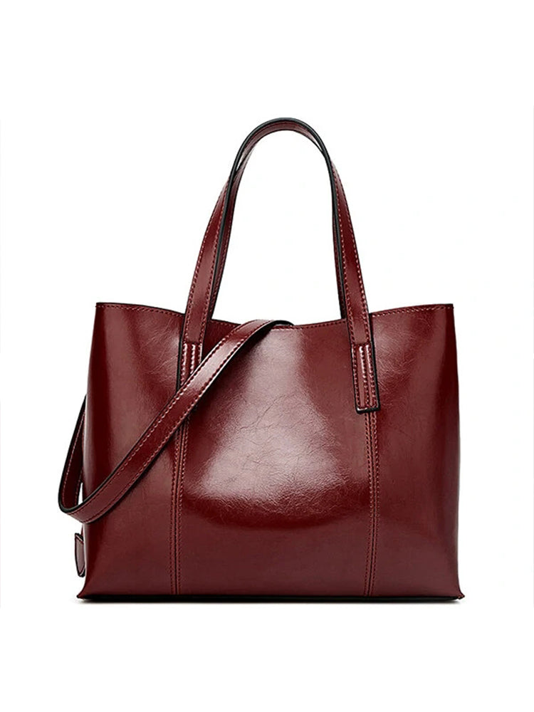 Women PU Leather Casual Handbag Large Capacity Tote Bag Solid Crossbody Bag